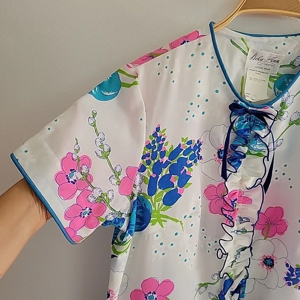 Vintage Dela Ann Loungewear House‎ Dress Button Up Floral Casual Mod Retro 60s